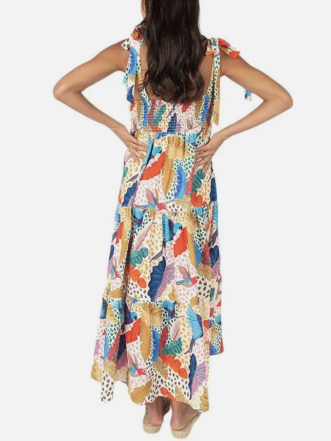 Painterly Print Ruffle Strap Maxi Dress - Decor - 3