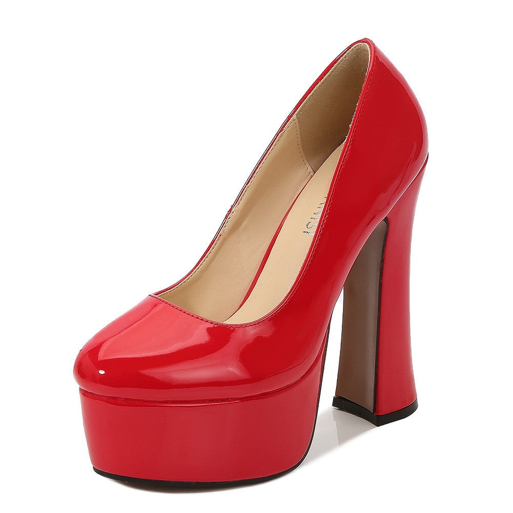 Patent Platform Chunky Block Heel Pumps - Red
