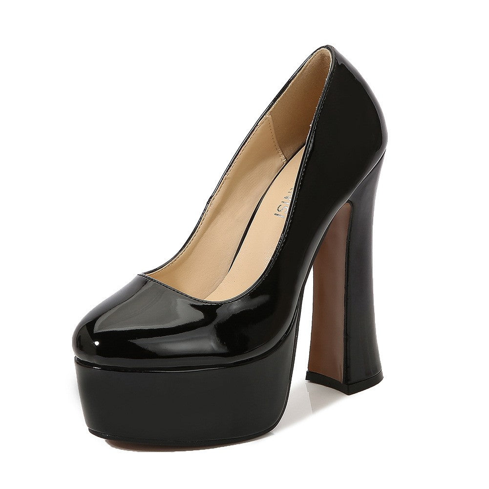 Patent Platform Chunky Block Heel Pumps
