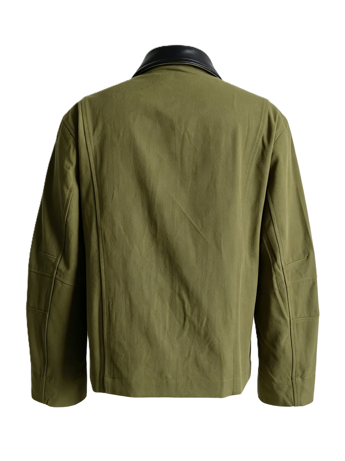 Boxy Zip-Up Jacket with Two-Tone Collar - Green - 1