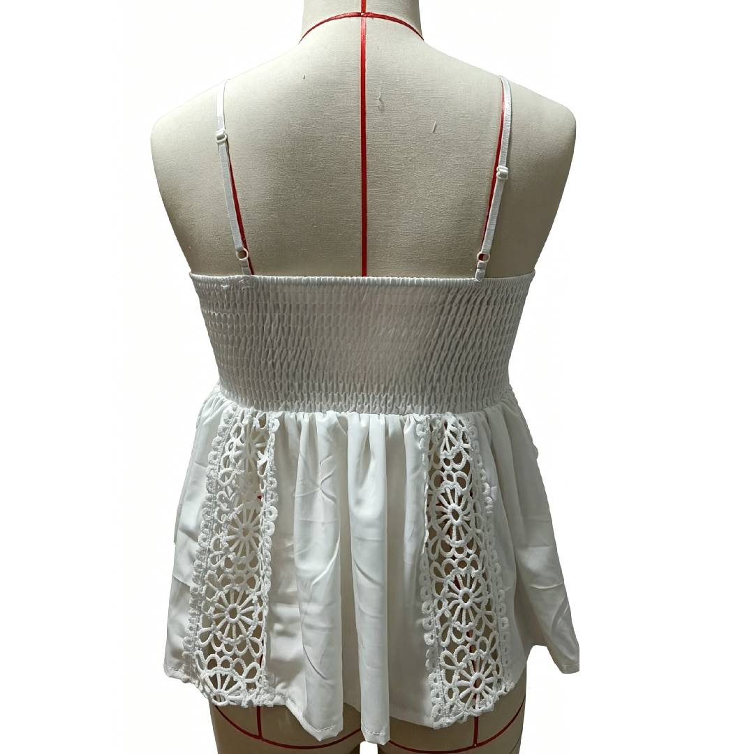 Crochet Lace Babydoll Cami Tank Top - White - 1