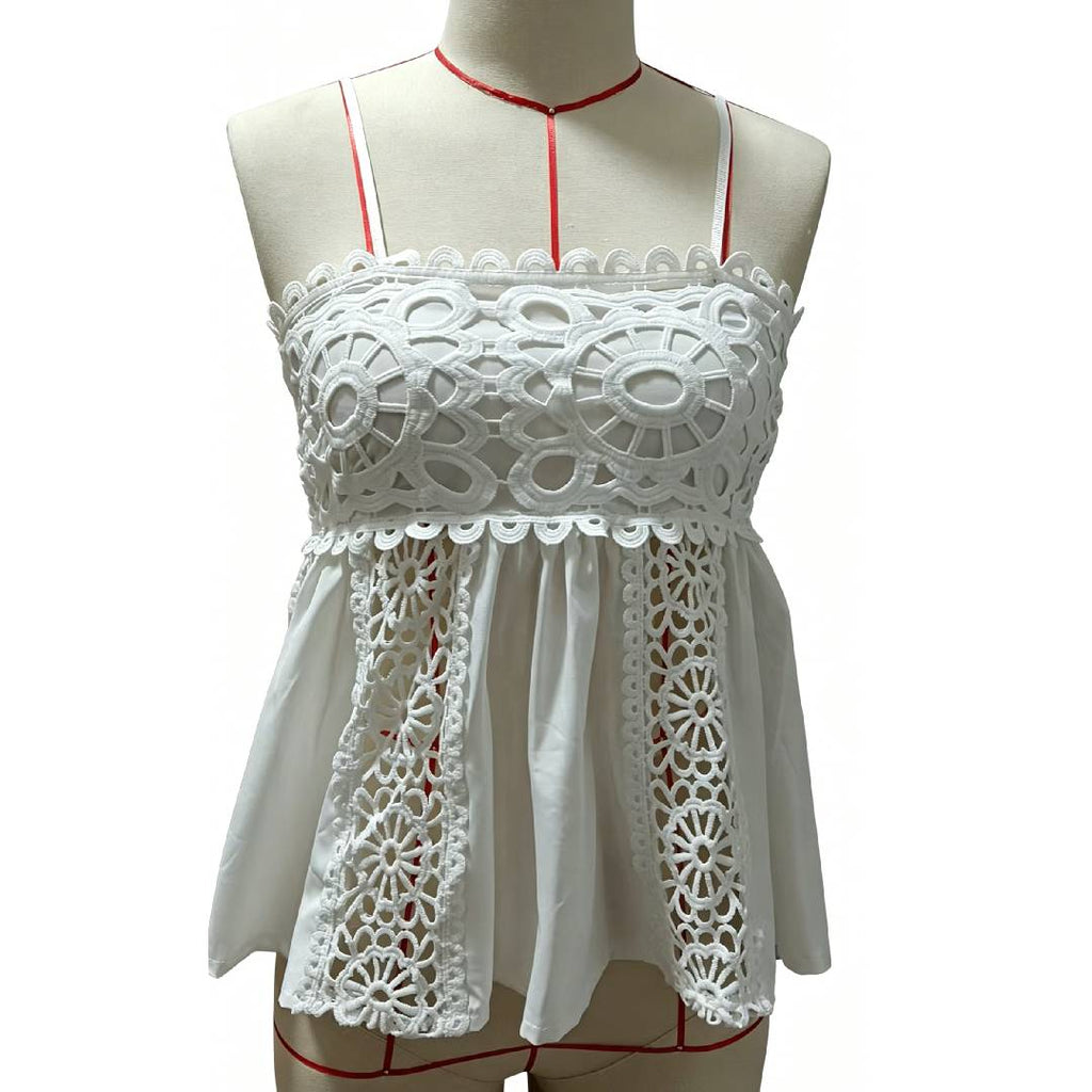 Crochet Lace Babydoll Cami Tank Top - White - 2