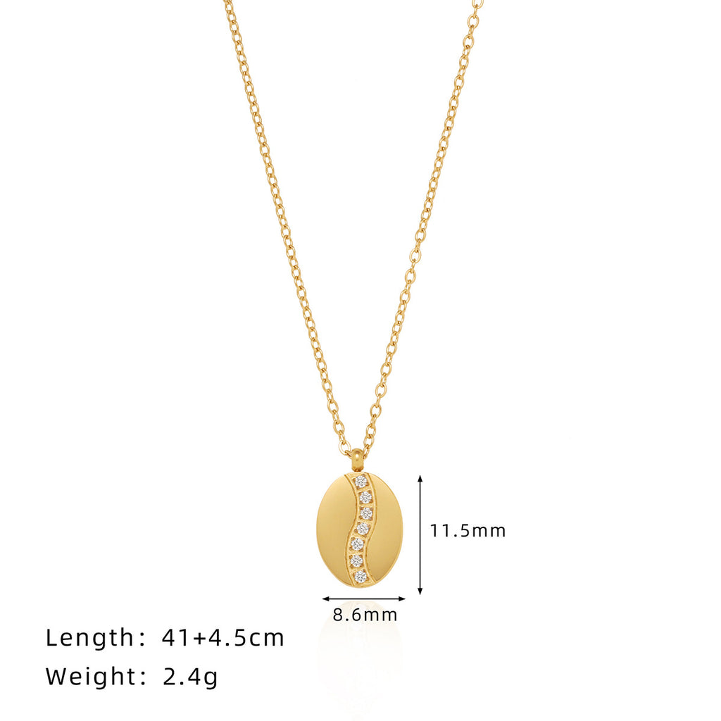 Pave Oval Pendant Chain Necklace - Gold