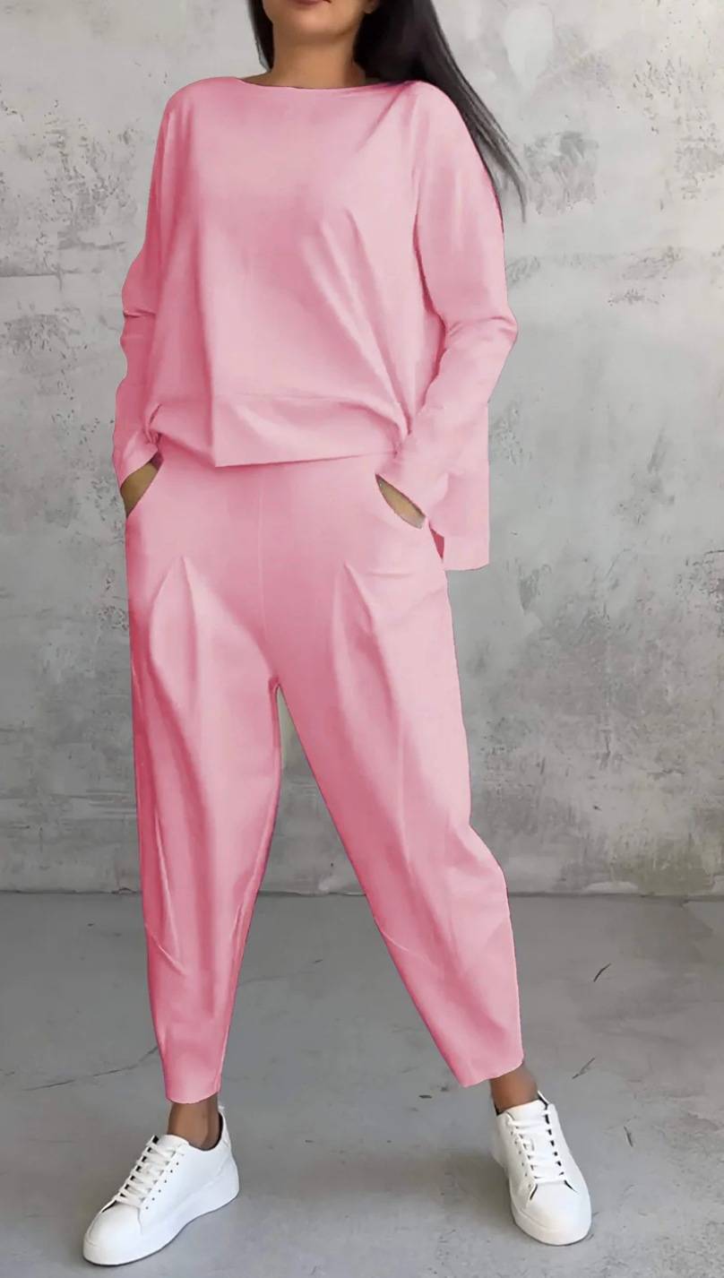 High Low Hem Tee and Barrel Pant Set - Pink