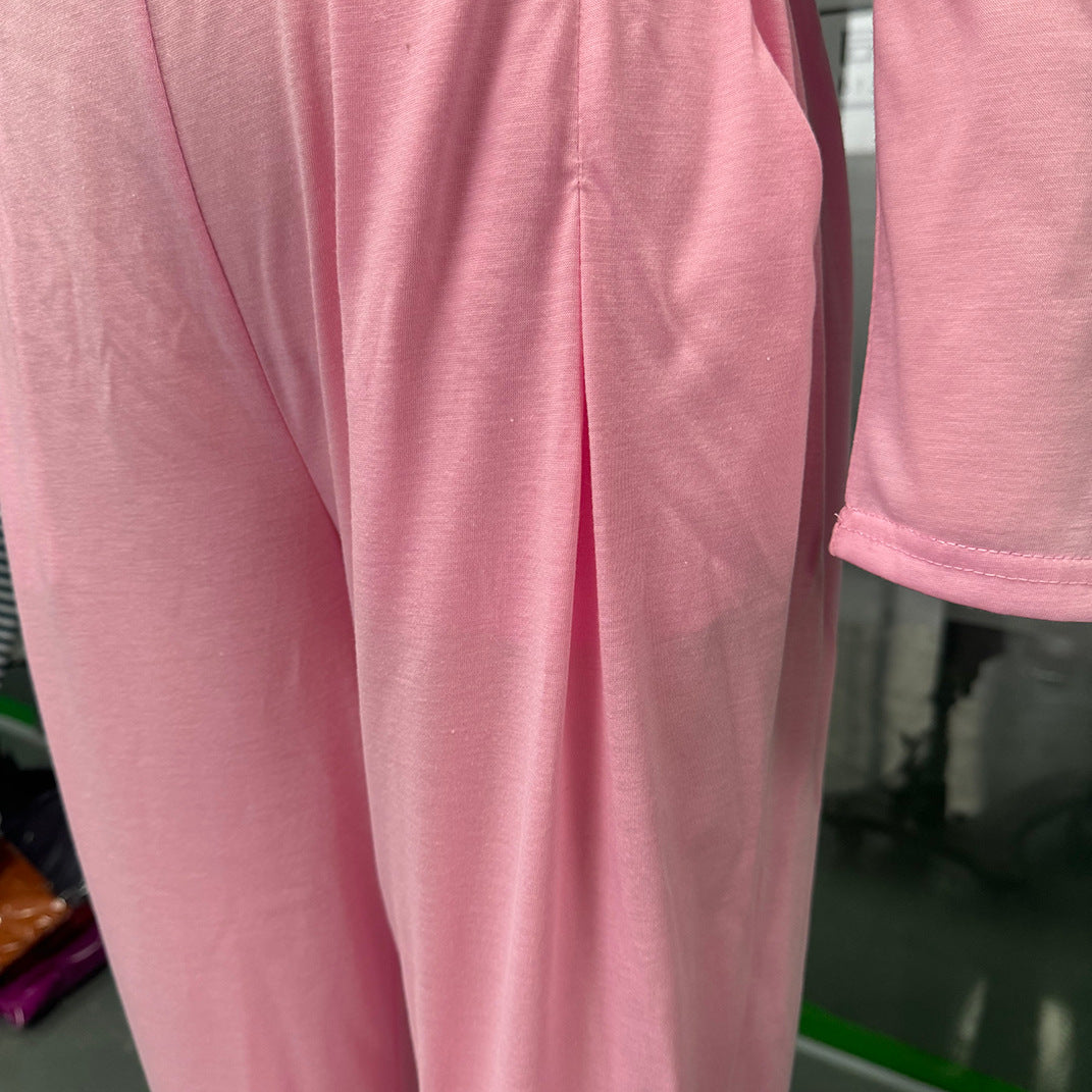 High Low Hem Tee and Barrel Pant Set - Pink - 2