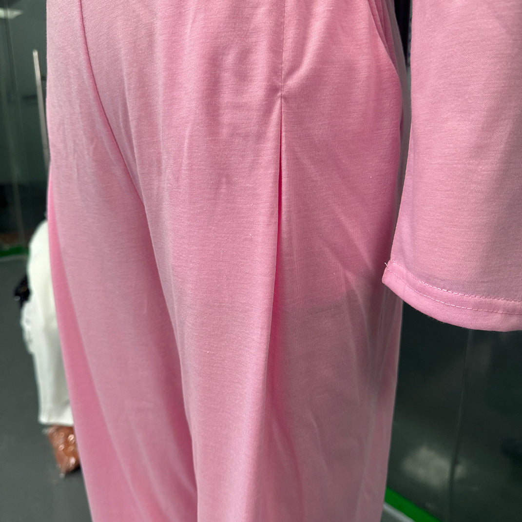 High Low Hem Tee and Barrel Pant Set - Pink - 3