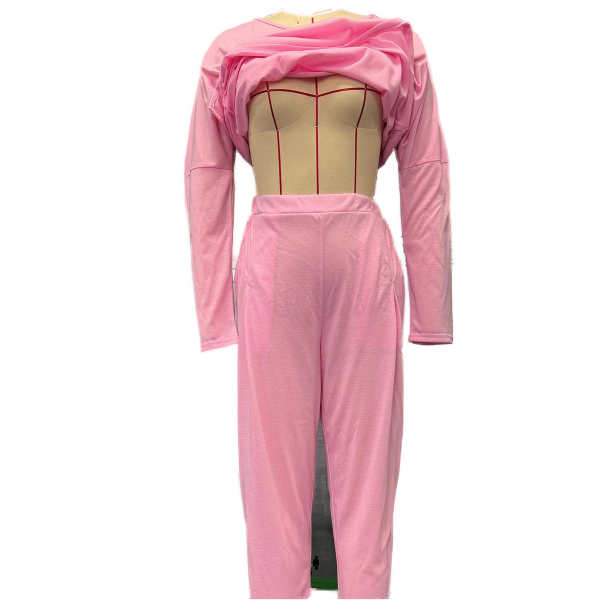 High Low Hem Tee and Barrel Pant Set - Pink - 4