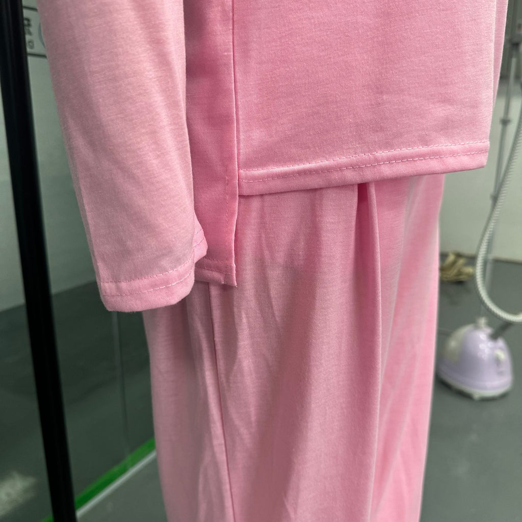High Low Hem Tee and Barrel Pant Set - Pink - 5