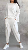 High Low Hem Tee and Barrel Pant Set - white