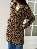 Leopard Print Fleece Zip Up Jacket - Brown