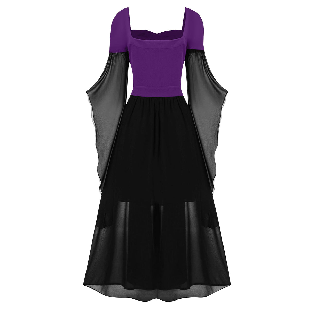 Tiered Chiffon Lace Up Cold Shoulder Dress - PBlack - 1