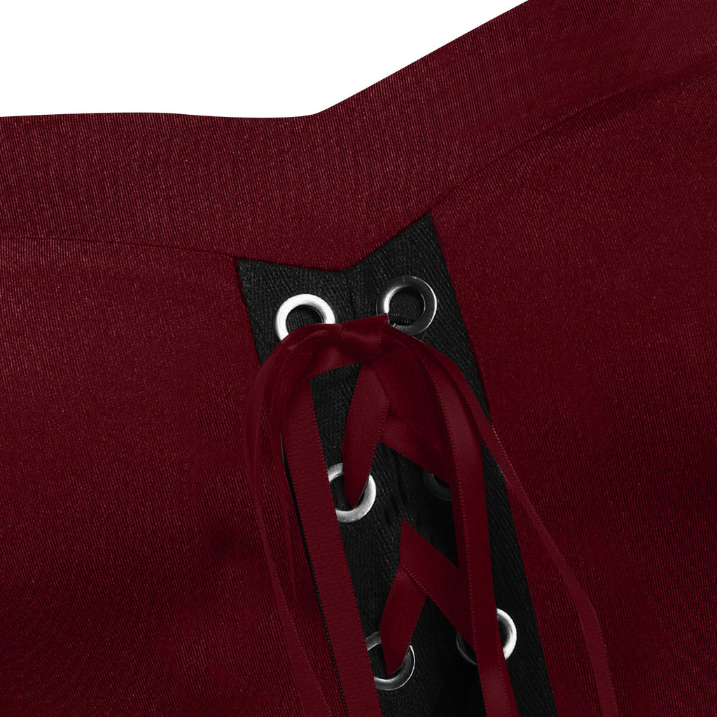 Tiered Chiffon Lace Up Cold Shoulder Dress - Wine_red - 2