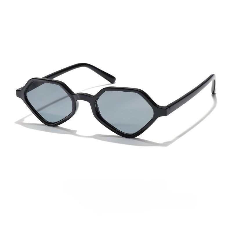 Faceted Hexagon Slim Retro Sunglasses - Black