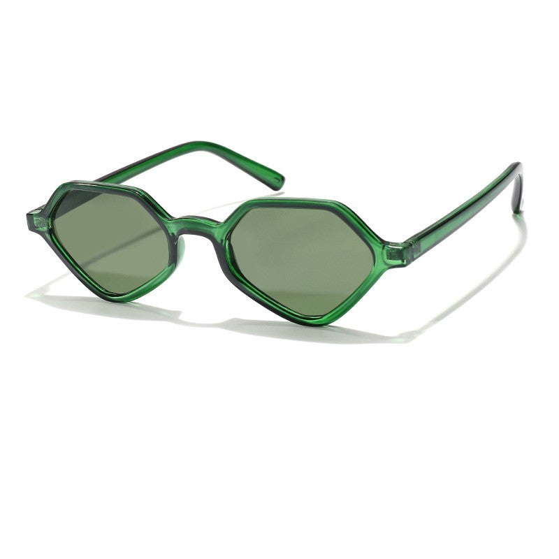 Faceted Hexagon Slim Retro Sunglasses - Green