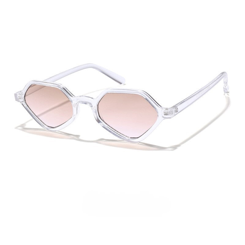 Faceted Hexagon Slim Retro Sunglasses - LightTea