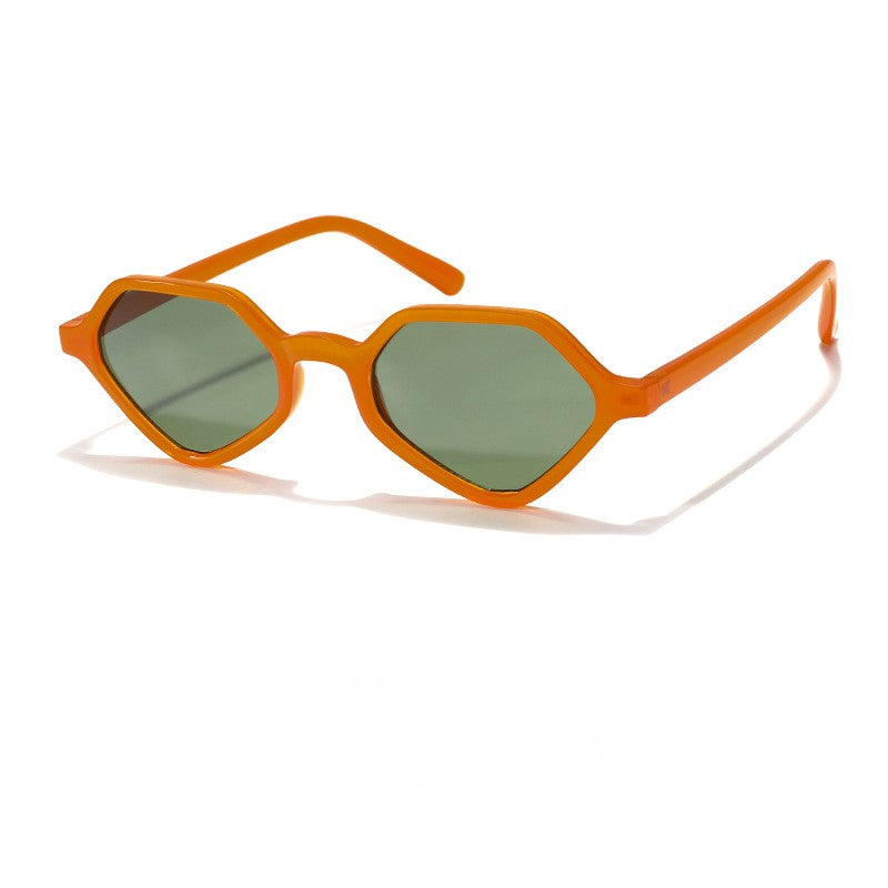 Faceted Hexagon Slim Retro Sunglasses - Orange