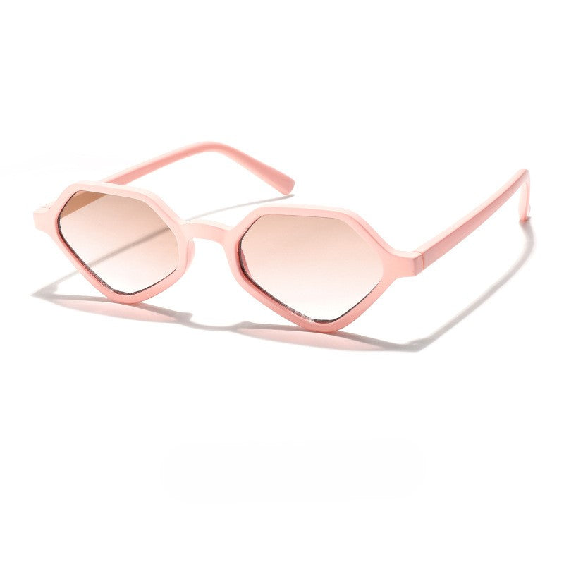 Faceted Hexagon Slim Retro Sunglasses - Pink