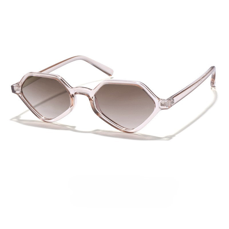Faceted Hexagon Slim Retro Sunglasses - Tea