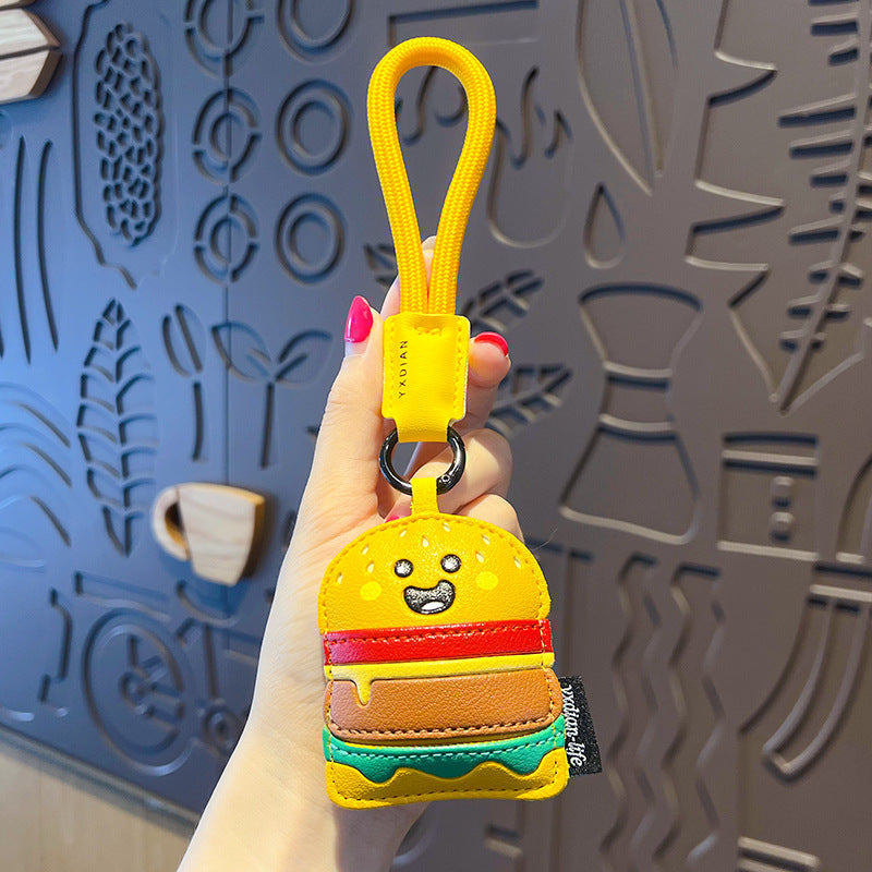 Leather Burger Donut Pizza Charm Keyring - Burger