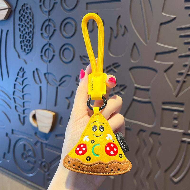 Leather Burger Donut Pizza Charm Keyring - Pizza