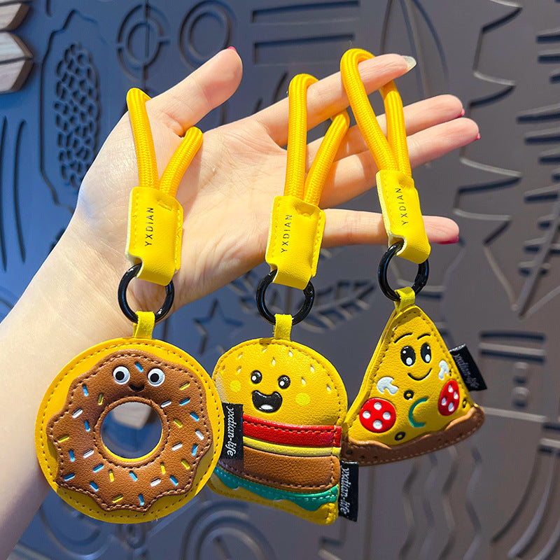 Leather Burger Donut Pizza Charm Keyring