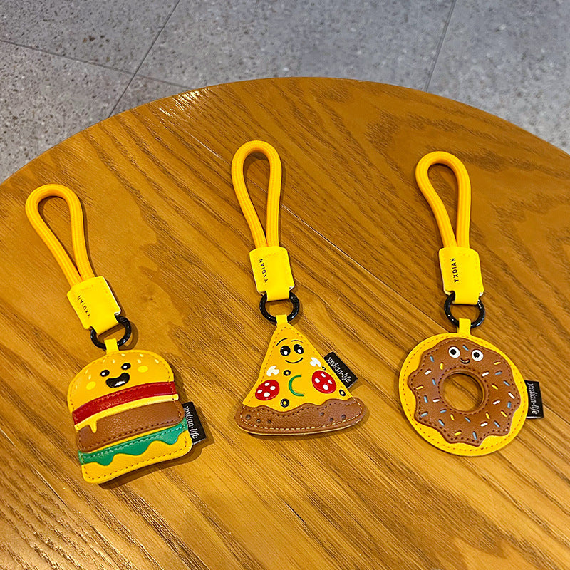 Leather Burger Donut Pizza Charm Keyring - view 1