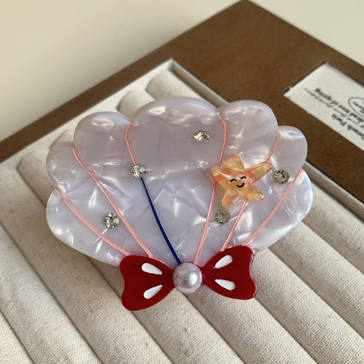 Iridescent Seashell Bow Hair Claw Clip - White