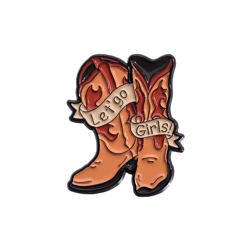 Western Rodeo Motif Enamel Brooch - C2