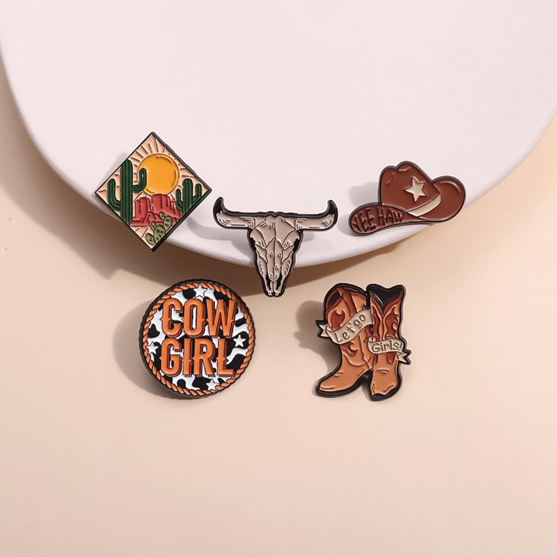 Western Rodeo Motif Enamel Brooch