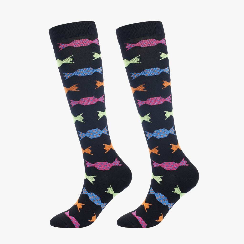 Fun Pattern Knee High Compression Socks - Candy