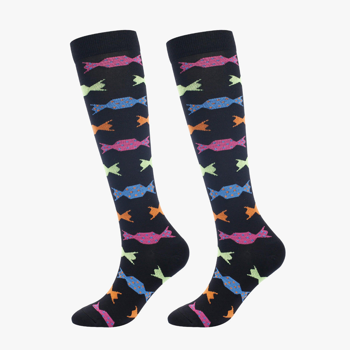 Fun Pattern Knee High Compression Socks - Candy