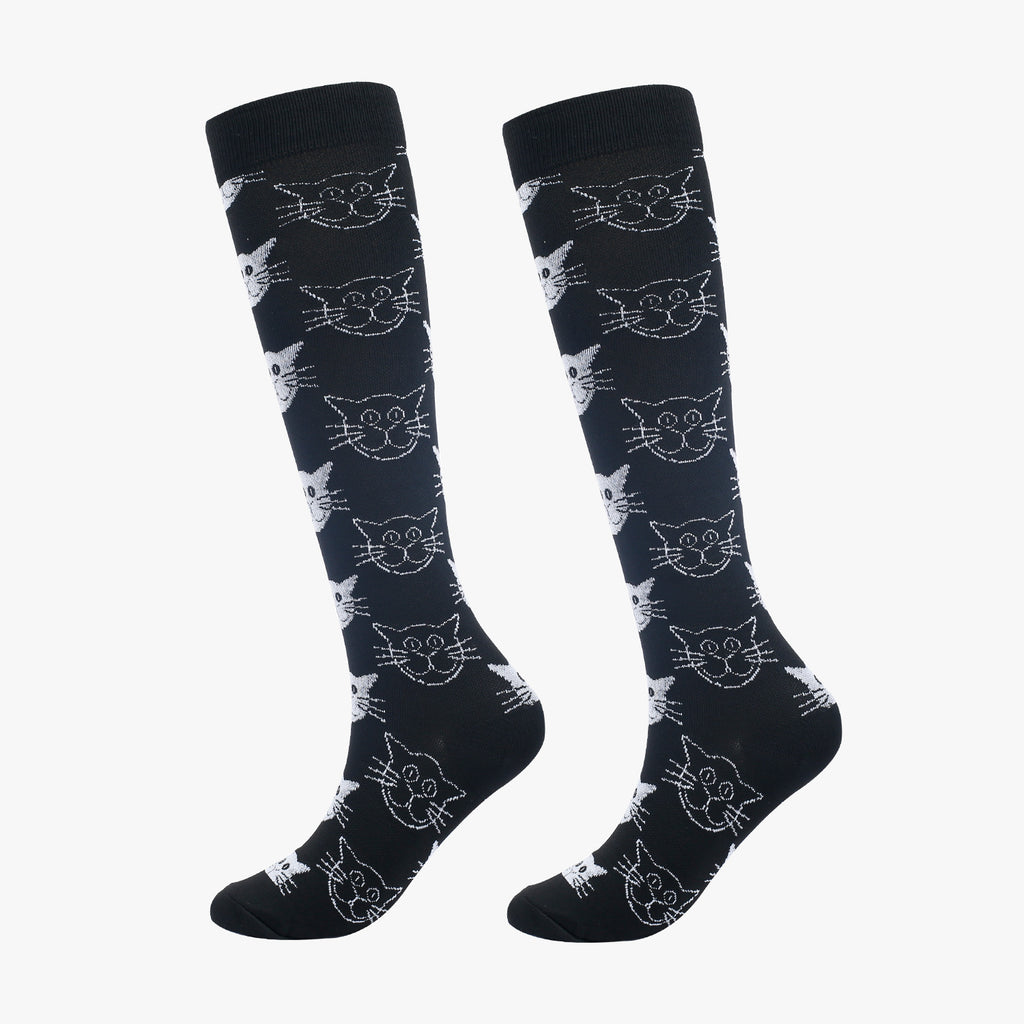 Fun Pattern Knee High Compression Socks - Cats