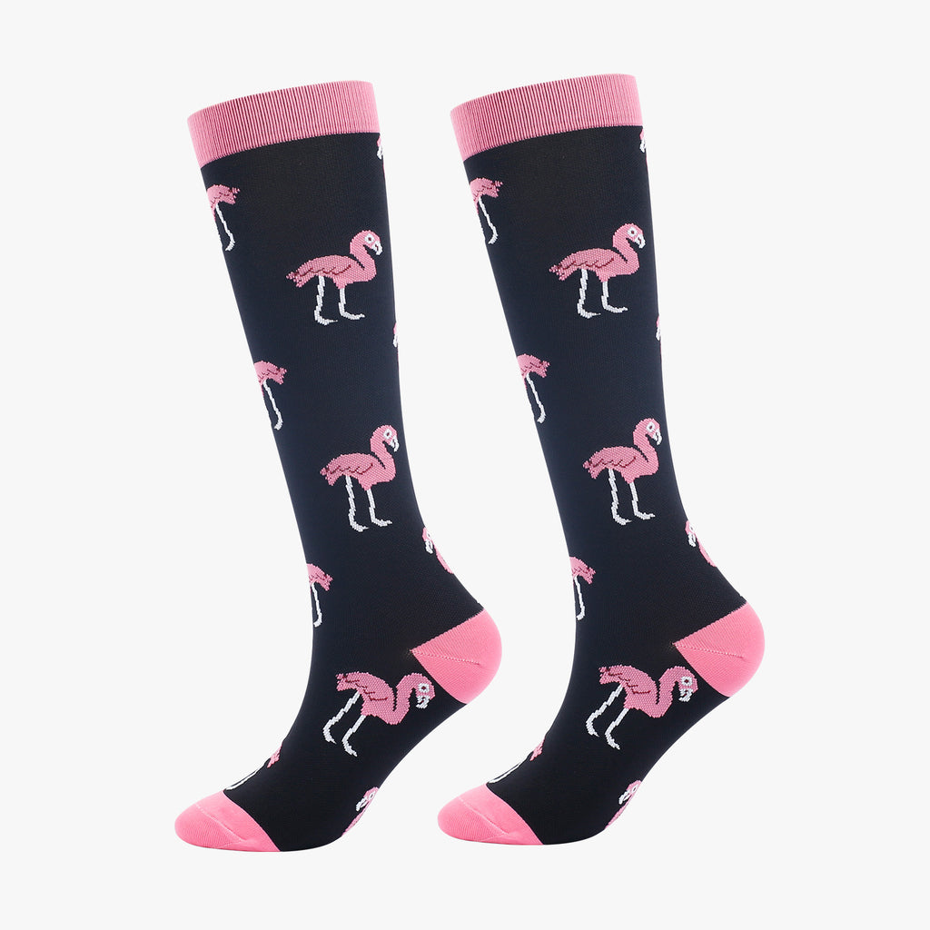 Fun Pattern Knee High Compression Socks - Flamingos 