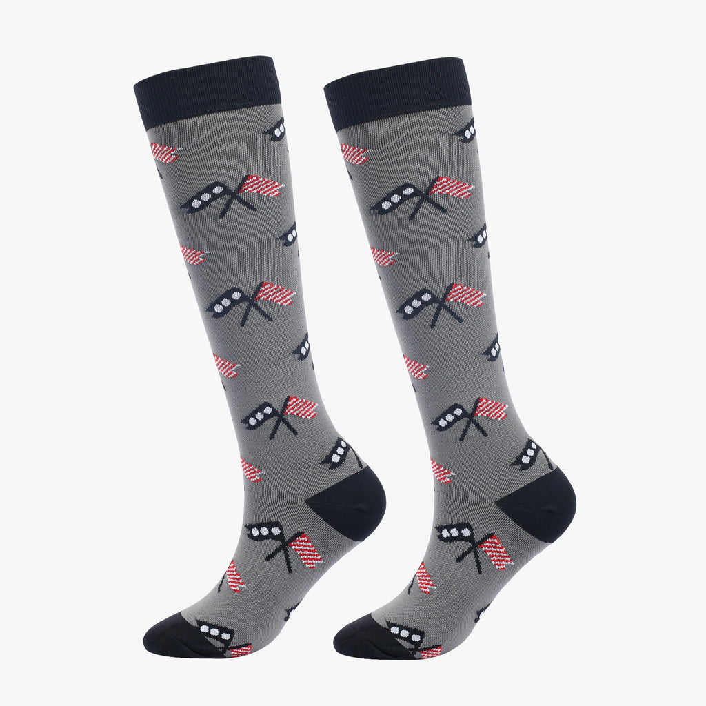 Fun Pattern Knee High Compression Socks - GrayFlag
