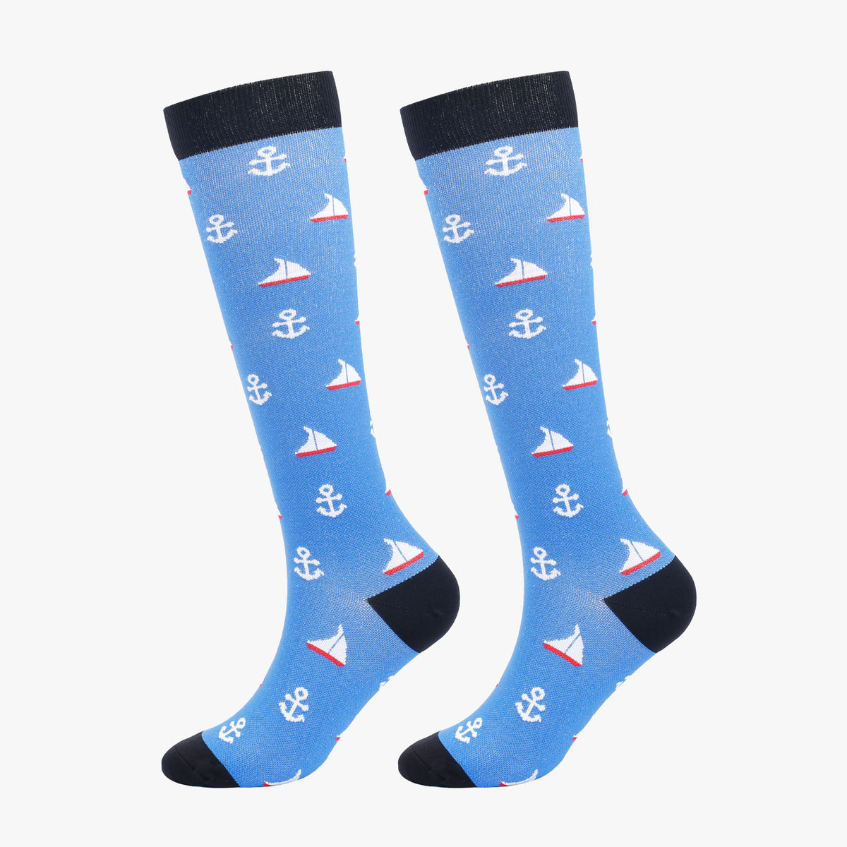 Fun Pattern Knee High Compression Socks - Sailboat