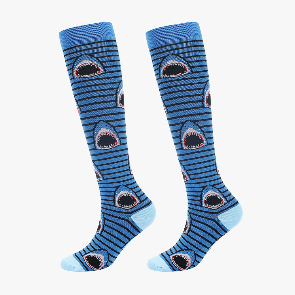 Fun Pattern Knee High Compression Socks - Shark