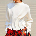 Ruched Side Detail Ribbed Knit Sweater - White
