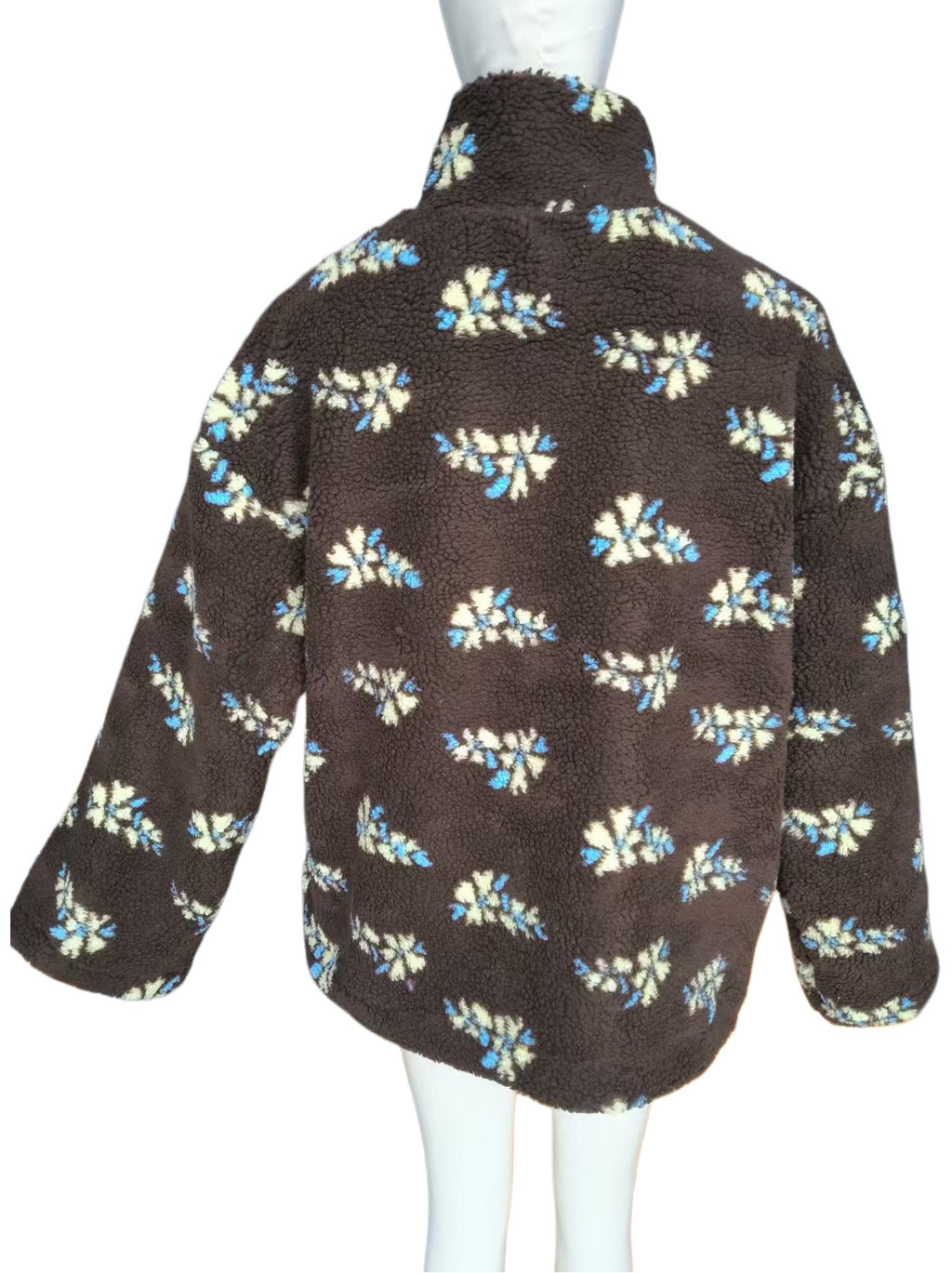 Retro Daisy Teddy Fleece Pullover Jacket - Coffee - 1