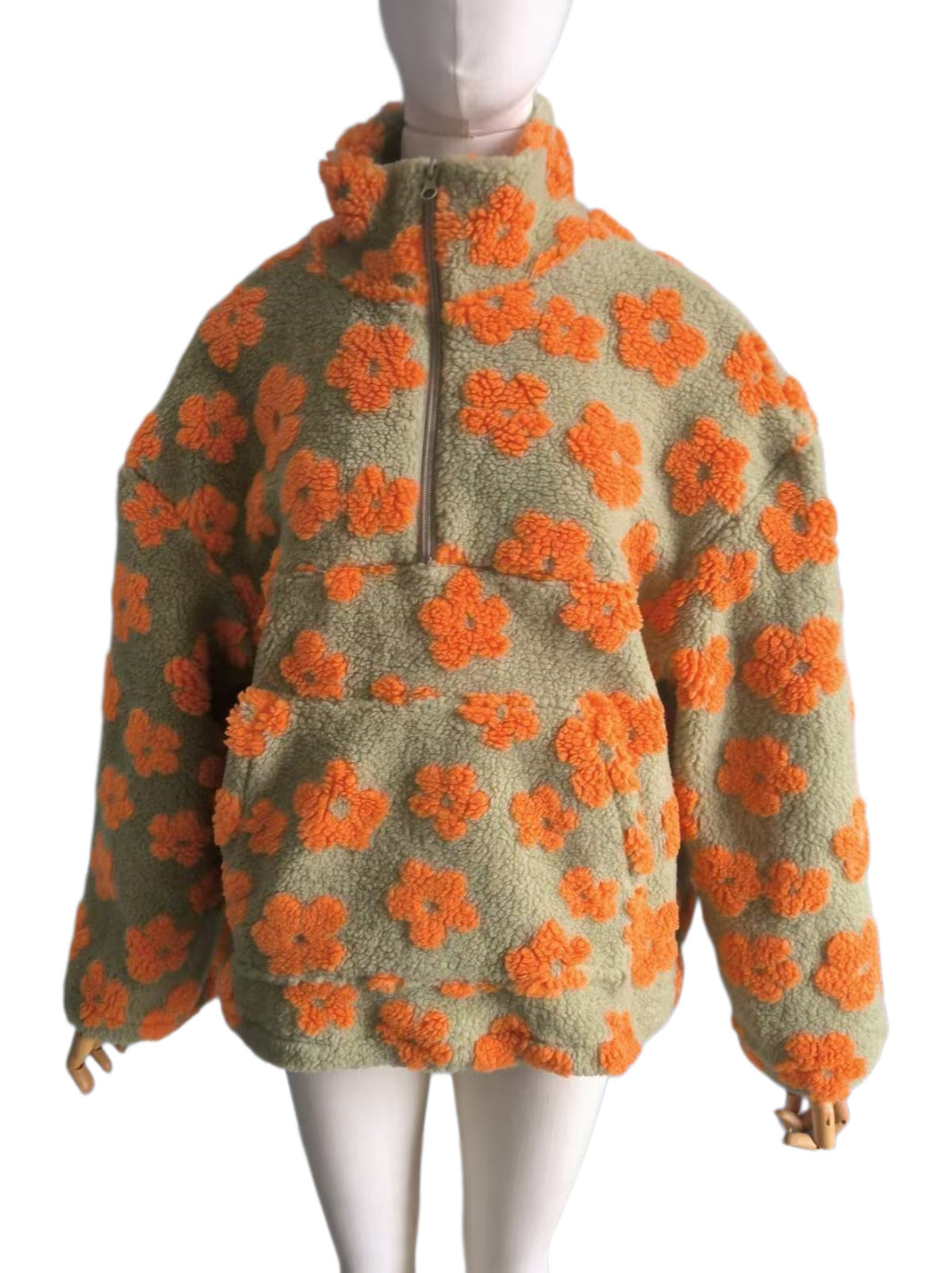 Retro Daisy Teddy Fleece Pullover Jacket - OrangeG