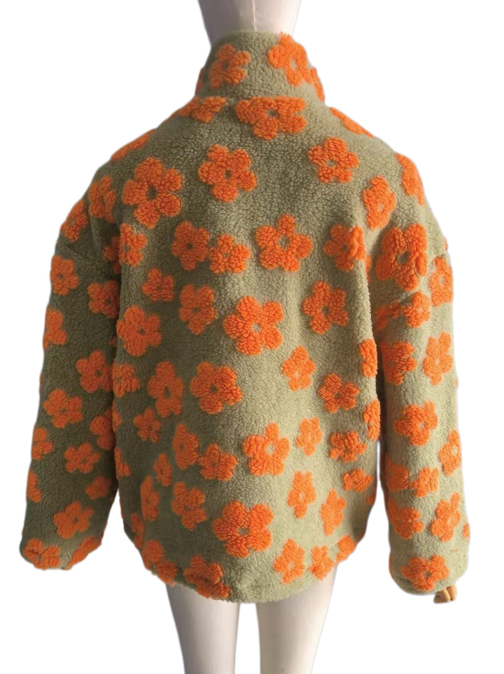 Retro Daisy Teddy Fleece Pullover Jacket - OrangeG - 1