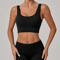 Deep U Back Wide Band Padded Yoga Sports Bra - Black