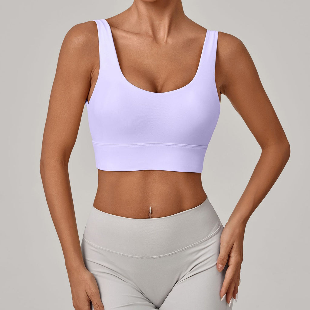 Deep U Back Wide Band Padded Yoga Sports Bra - Lilac