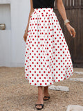 Polka Dot Elastic Waist Bubble Midi Skirt - Red