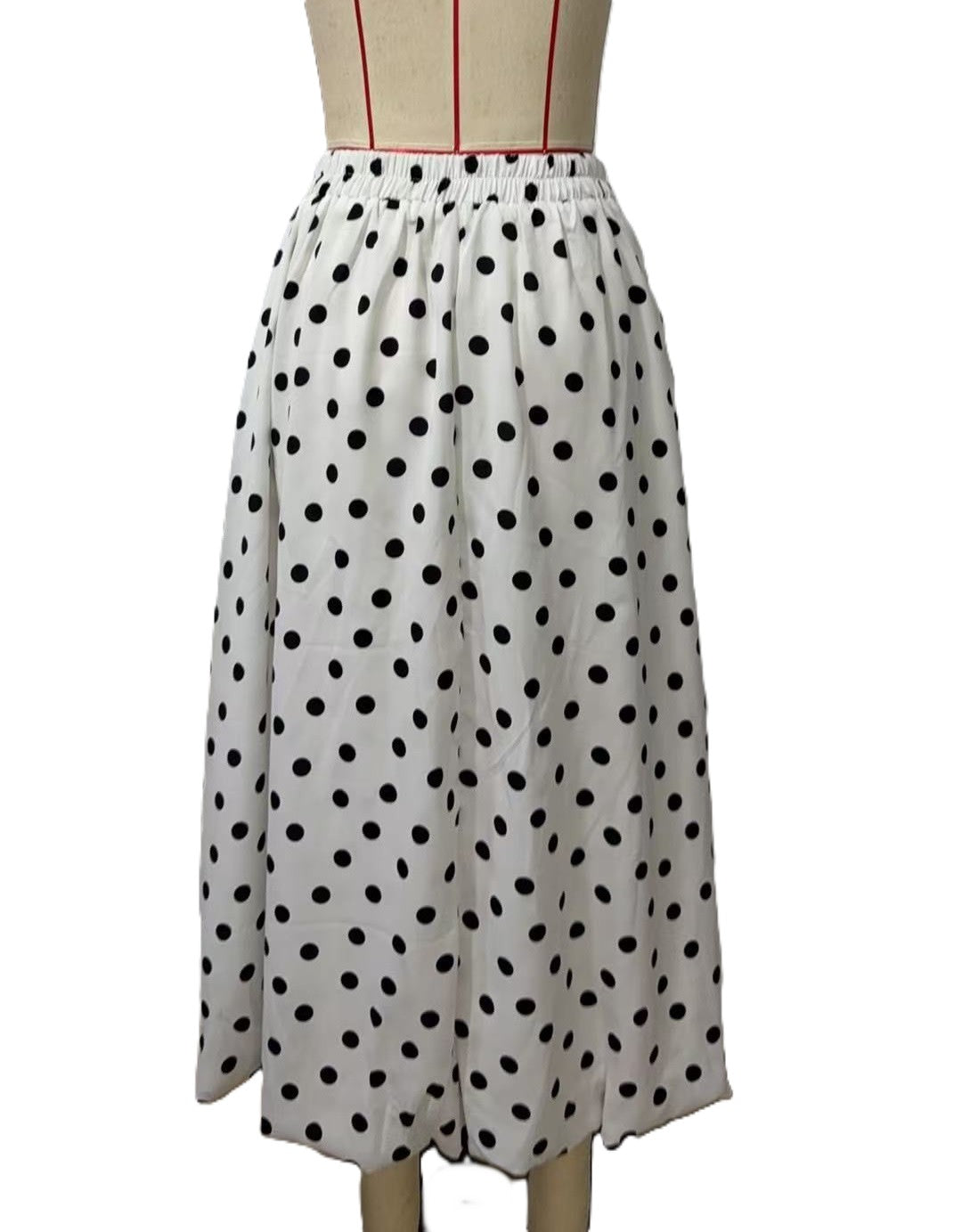 Polka Dot Elastic Waist Bubble Midi Skirt - White - 1