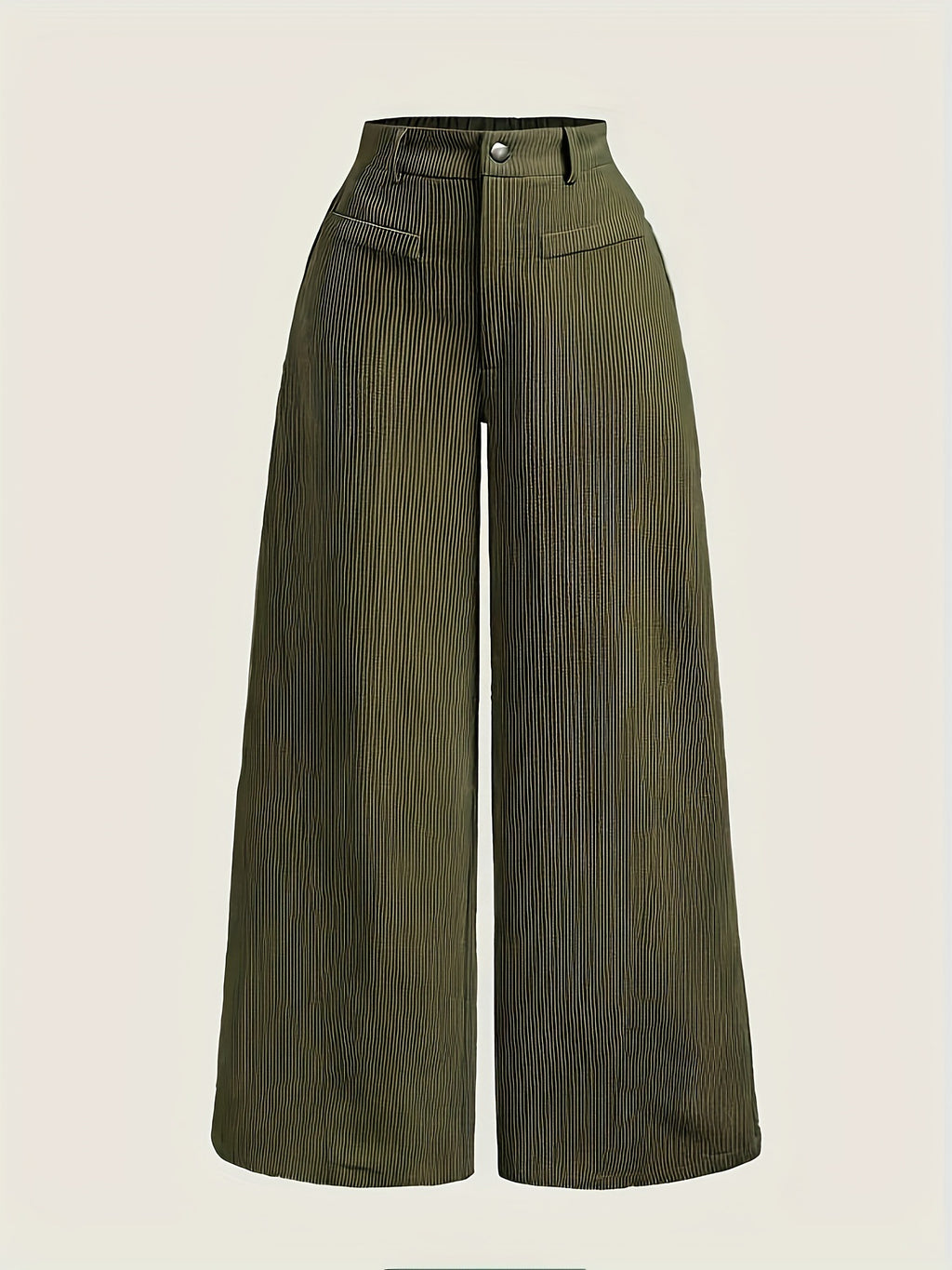 Wide Leg High Waist Textured Trousers - Green