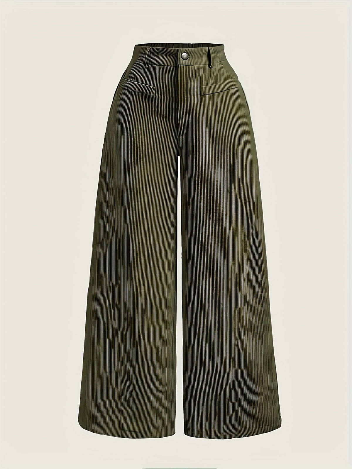 Wide Leg High Waist Textured Trousers - Green