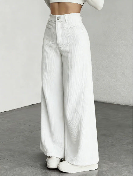 Wide Leg High Waist Textured Trousers - White