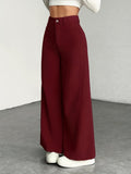 Wide Leg High Waist Textured Trousers - WineRed