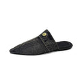 Pointed Toe Flat Mules with Button Tab - Black Denim