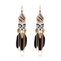 Boho Feather Tassel Statement Drop Earrings - Black